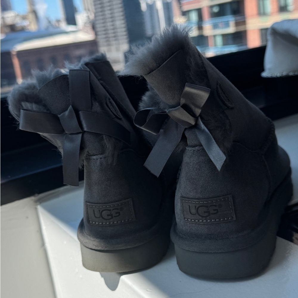UGG Black Winter Boots with Cozy Suede and Bow Detail